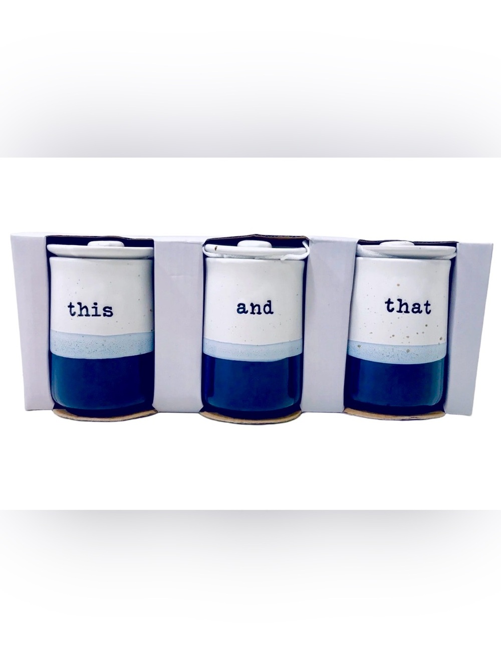 Belle Maison This And That Ceramic Lidded Set Of 3 Storage Container Jars New